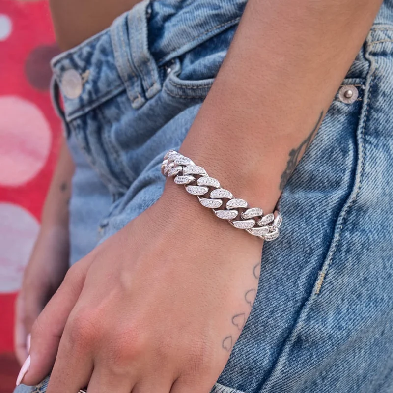 Diamond Cuban Link Bracelet in White Gold - 12mm