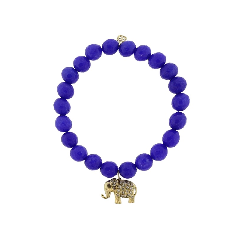 Diamond Elephant Royal Jade Beaded Bracelet