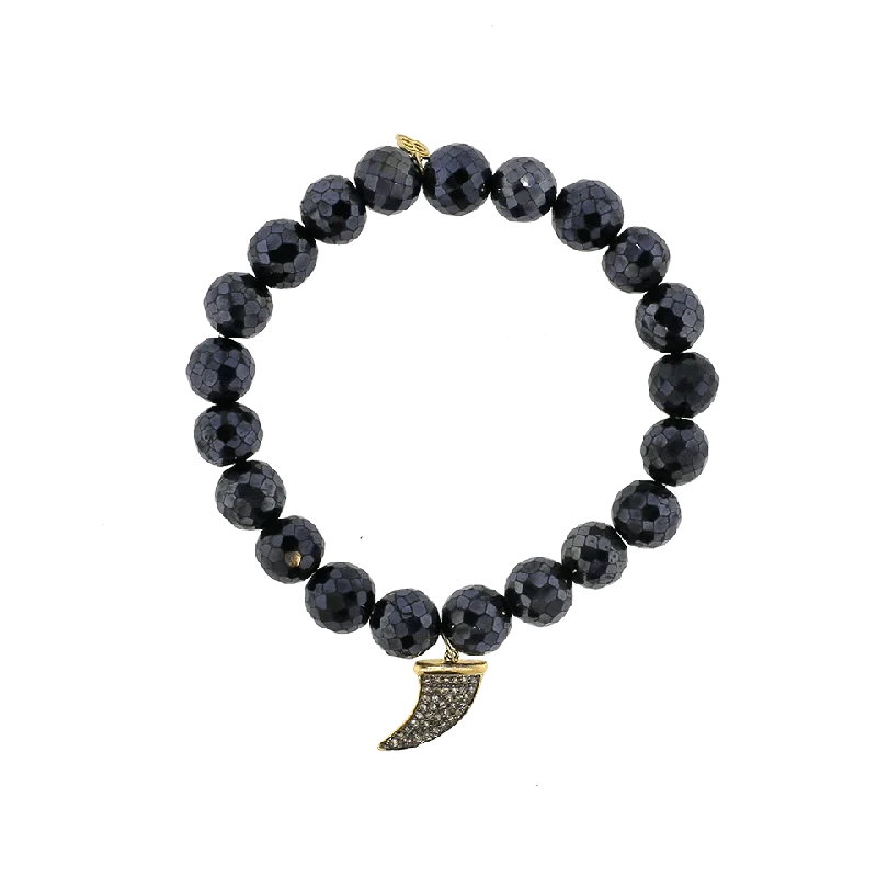 Diamond Pave Horn Black Spinel Beaded Bracelet