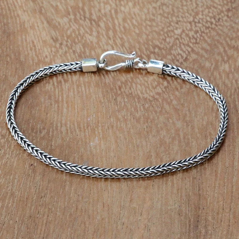 Dragon's Tail Hand Crafted Sterling Silver Chain Bracelet from Bali