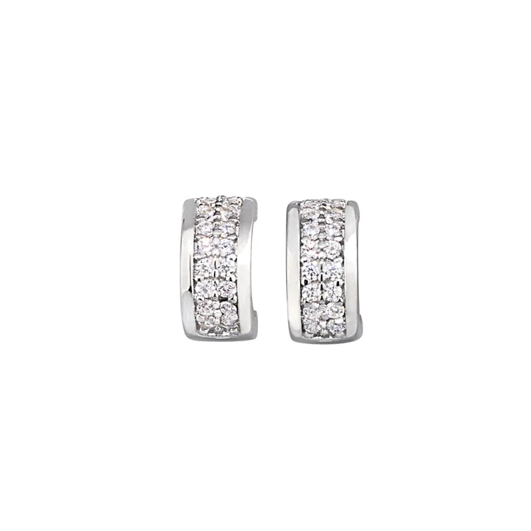 Platinum Finish Sterling Silver Micropave Huggie Earrings with 2 rows of Simulated  Diamonds