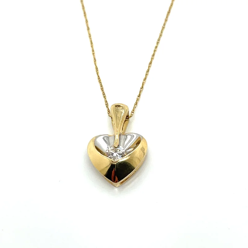 Estate 14k Two Tone Diamond Heart Pendant Necklace