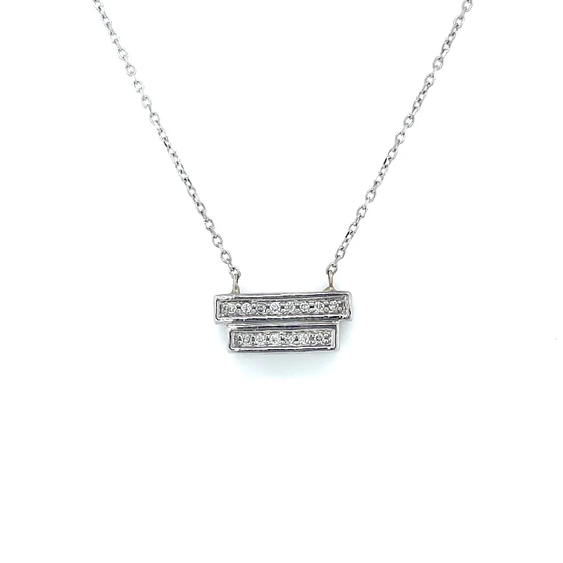 Estate 14k White Gold and Diamond Rectangle Pendant Necklace