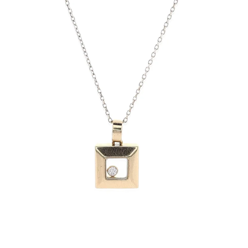 Estate 18k Yellow Gold Chopard Happy Diamonds Icons Square Pendant Necklace