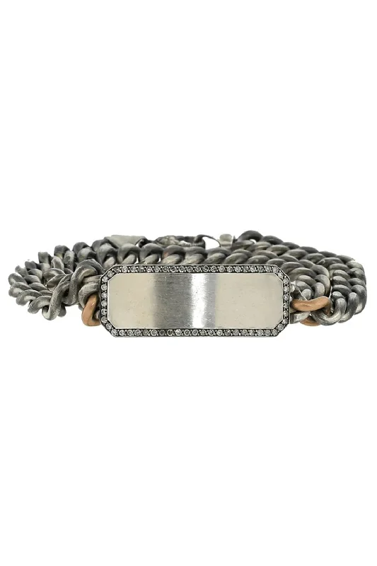 Grey Diamond ID Plate Wrap Bracelet