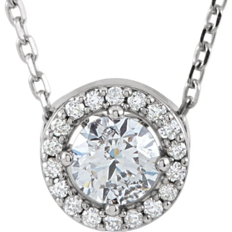 14K White 3/8 CTW Natural Diamond Halo-Style 16" Necklace