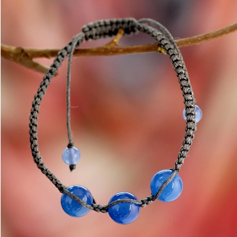 Harmony Blue Chalcedony Shambhala-style Macrame Bracelet from India