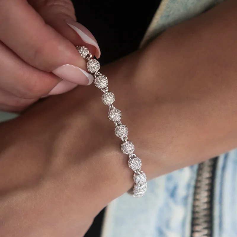 Iced Ball Bracelet in White Gold - 4mm