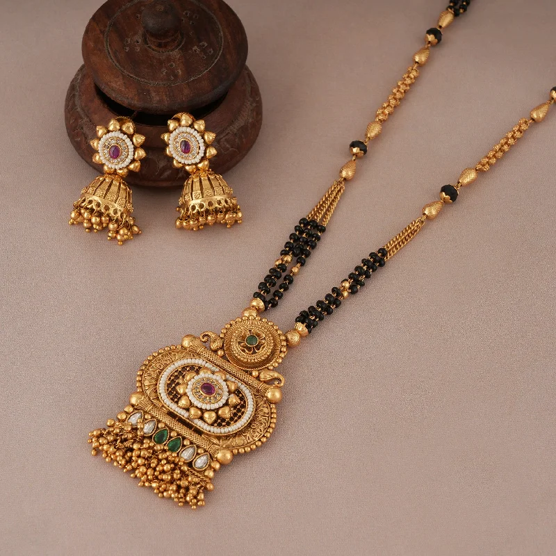 Long gold plated  stone mangalsutra