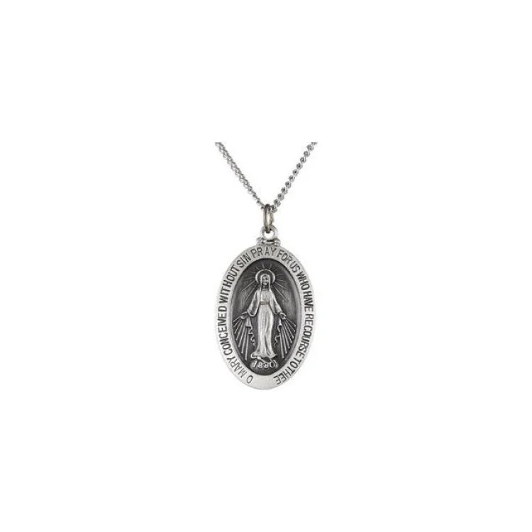 Sterling Silver 29x20 mm Oval Miraculous Medal 24" Necklace