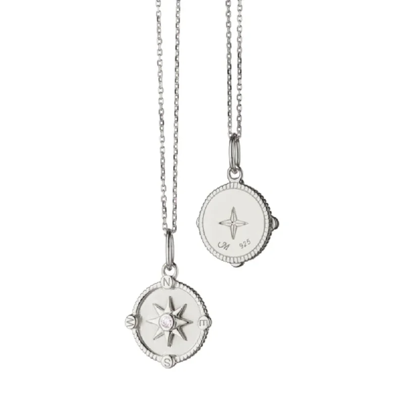 Monica Rich Kosann  Sterling Silver Mini "Adventure" Compass Charm Necklace