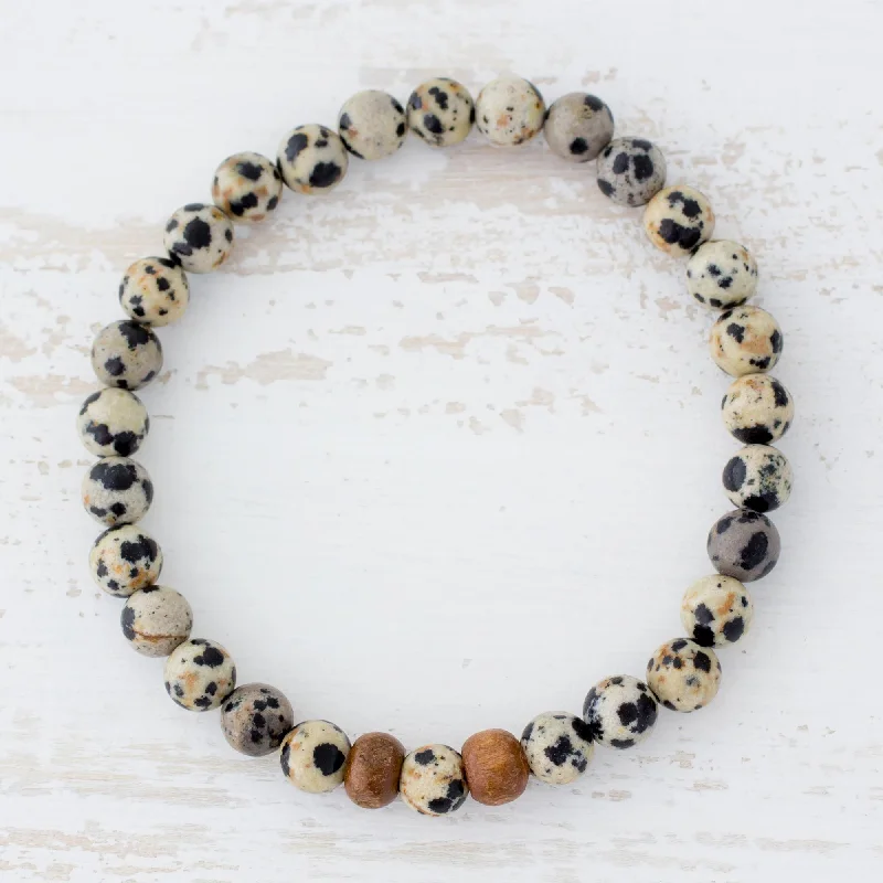 Natural Polka Dots Dalmatian Jasper Beaded Stretch Bracelet from Guatemala