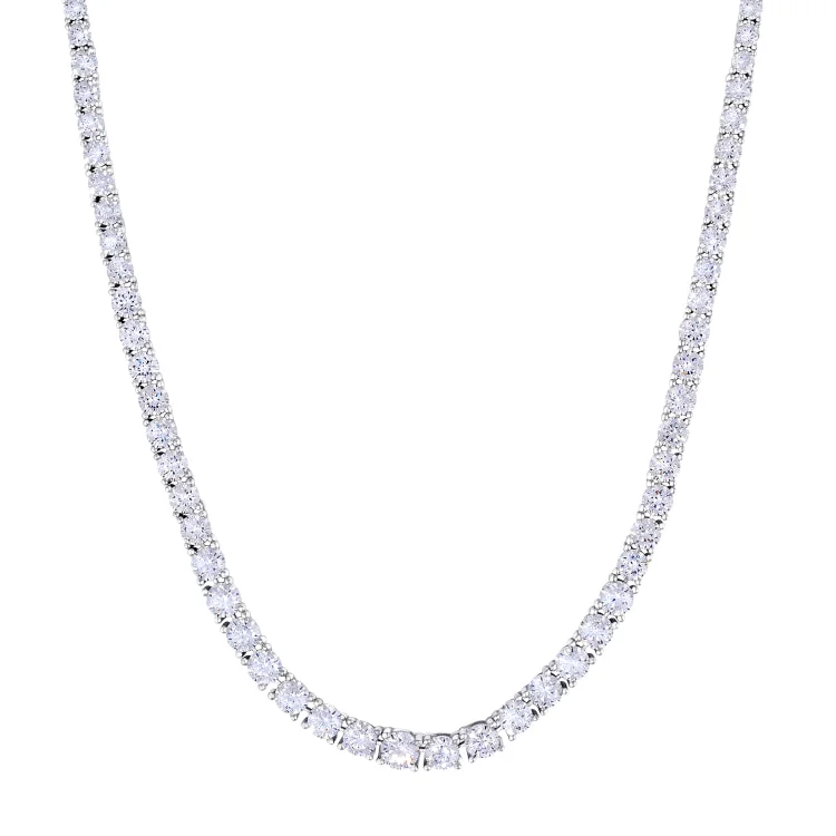 Platinum Finish Sterling Silver Micropave Necklace with Graduated Simulated Diamonds