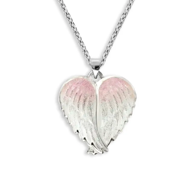 Nicole Barr White & Pink Enamel Angel Wings Pendant Necklace