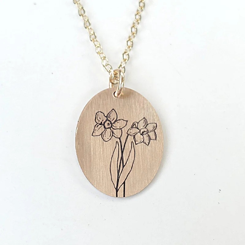 Oval Birth Flower Necklace