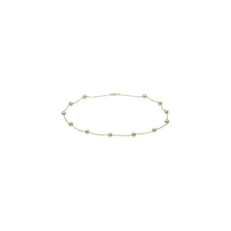 14K Yellow Cultured White Freshwater Pearl 12-Station 16" Necklace