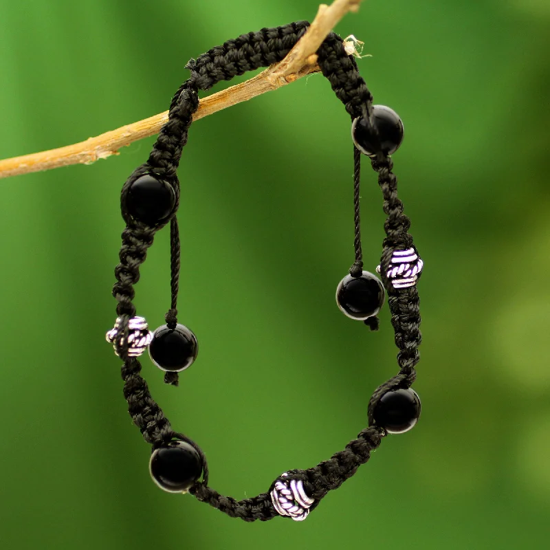 Prayer for Peace Handcrafted Onyx Shambhala-style Bracelet