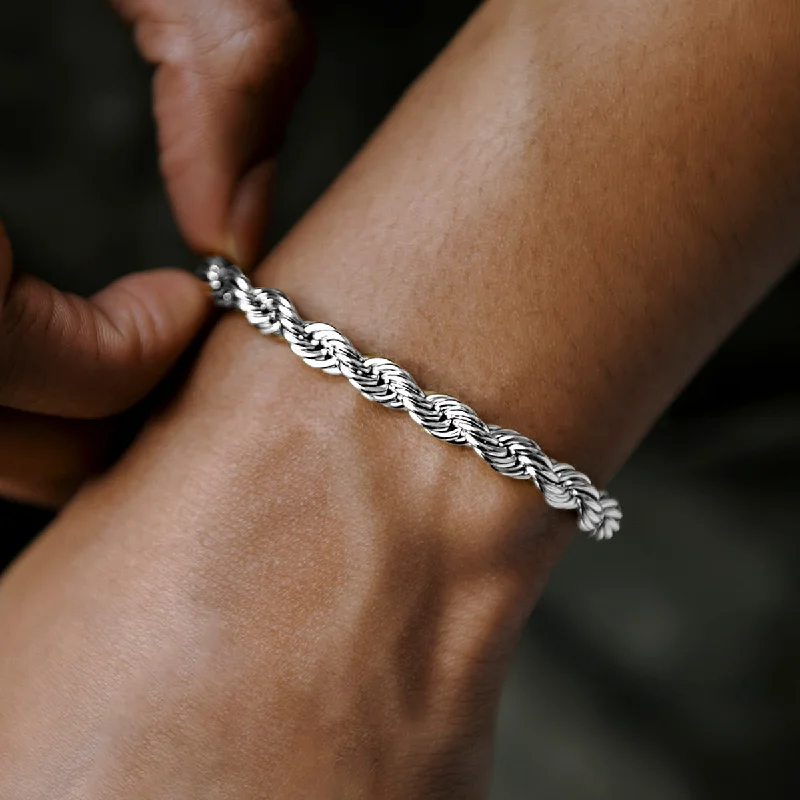 Rope Bracelet in White Gold- 6mm