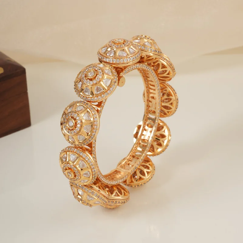 Royal Kundan floral gold plated kada for women