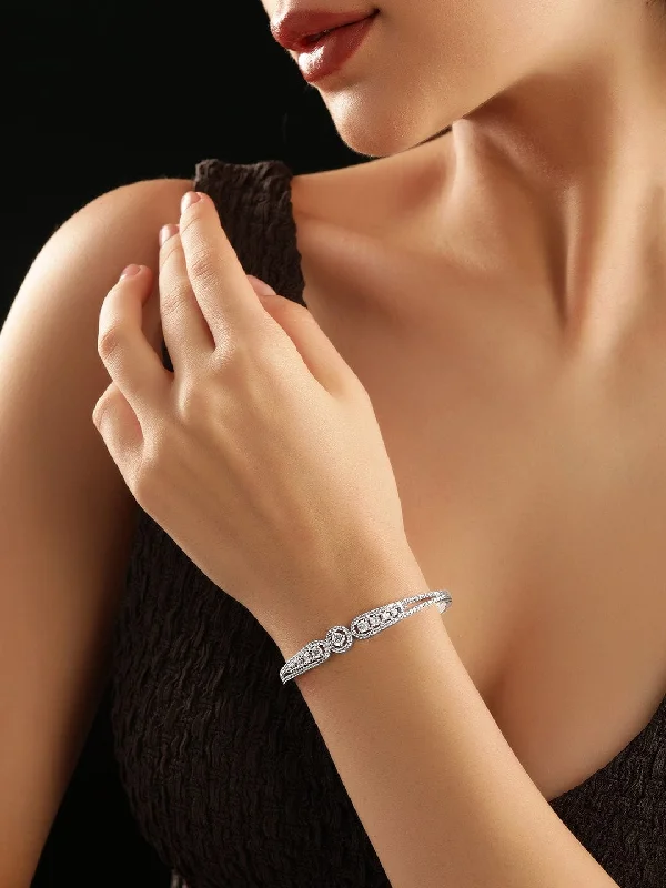 Rubans Rhodium Plated Zirconia Classy Sleek Bracelet