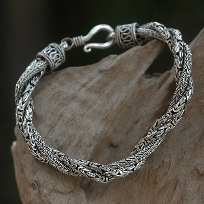 Sanca Batik Handcrafted Triple Braid Sterling Silver Bracelet from Bali