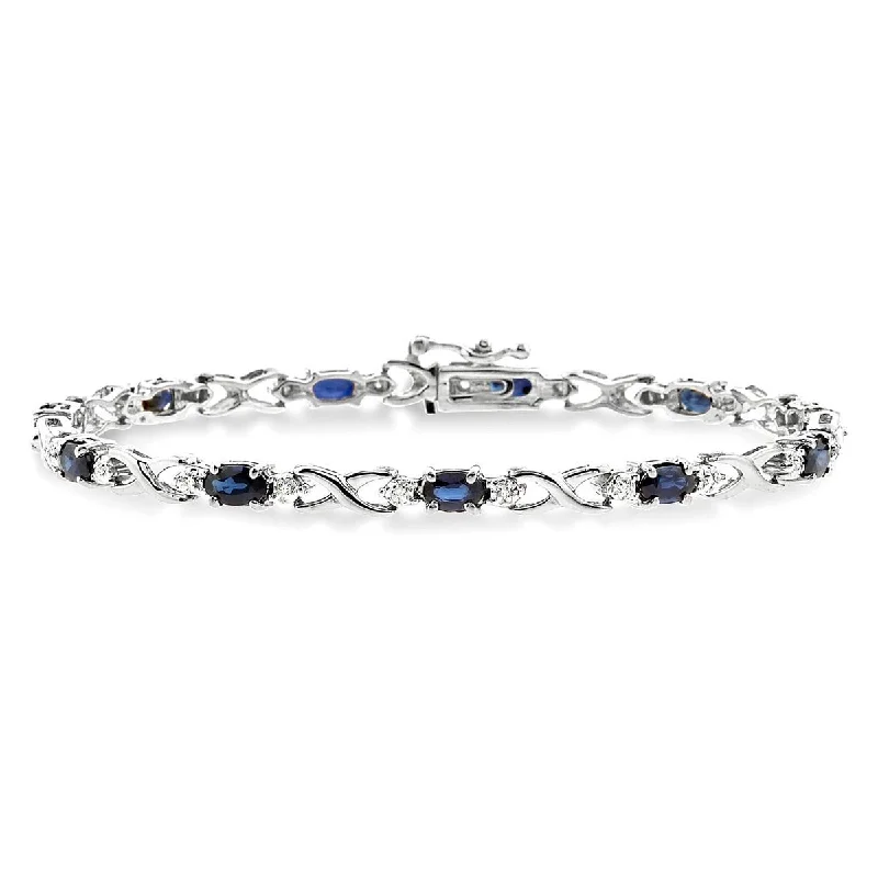 Sapphire Bracelet in 10kt White Gold with Diamonds (1/10ct tw)