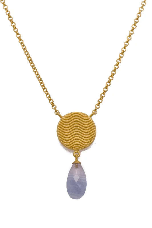 Serenity Drop Necklace 24K Gold Vermeil with Chalcedony and Pearl