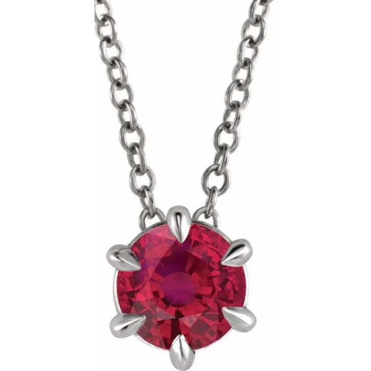 Sterling Silver 4 mm Lab-Grown Ruby Solitaire 16-18" Necklace