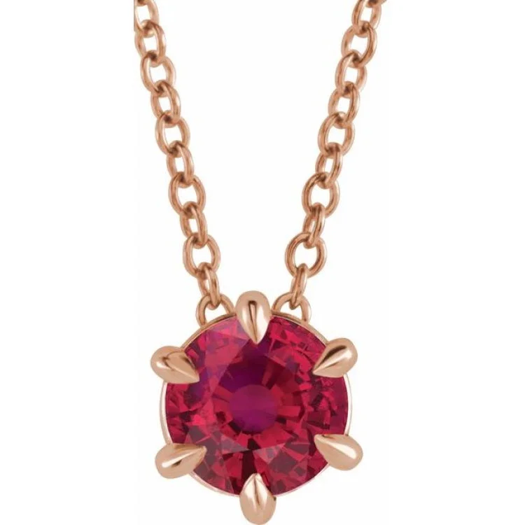 14K Rose 6 mm Lab-Grown Ruby Solitaire 16-18" Necklace