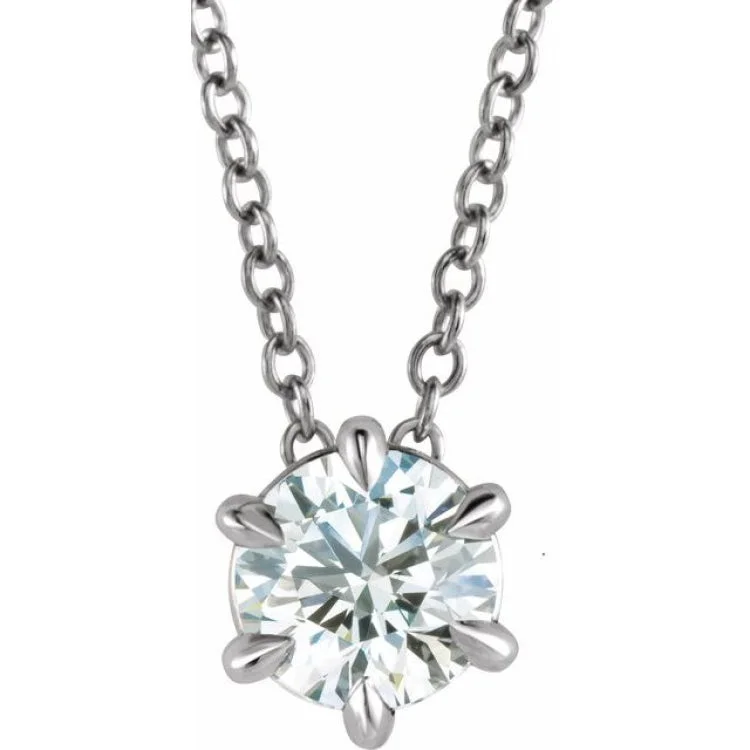 14K White 5/8 CT Lab-Grown Diamond Solitaire 16-18" Necklace