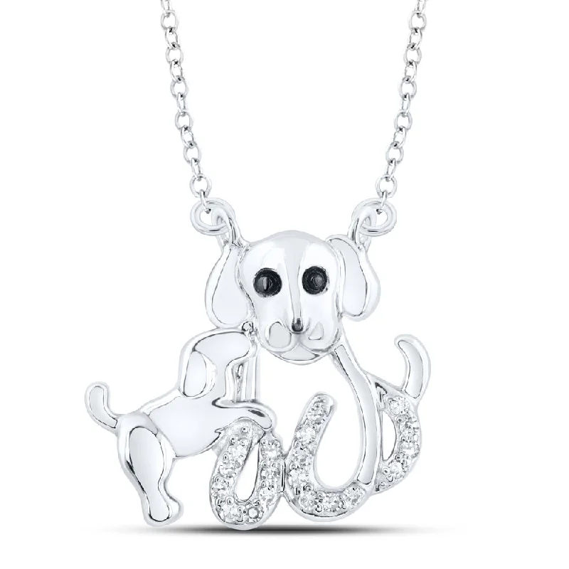 Sterling Silver Womens Round Diamond Dog Pup Fashion Necklace 1/12 Cttw