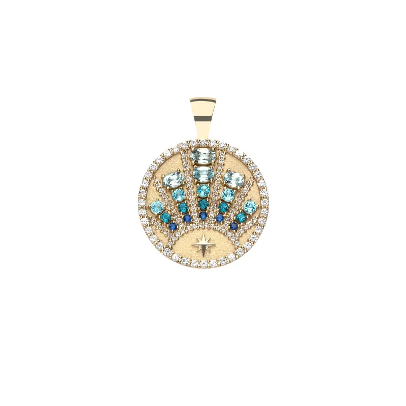 STRONG Rising Sun Small Embellished Pendant Coin in 14k