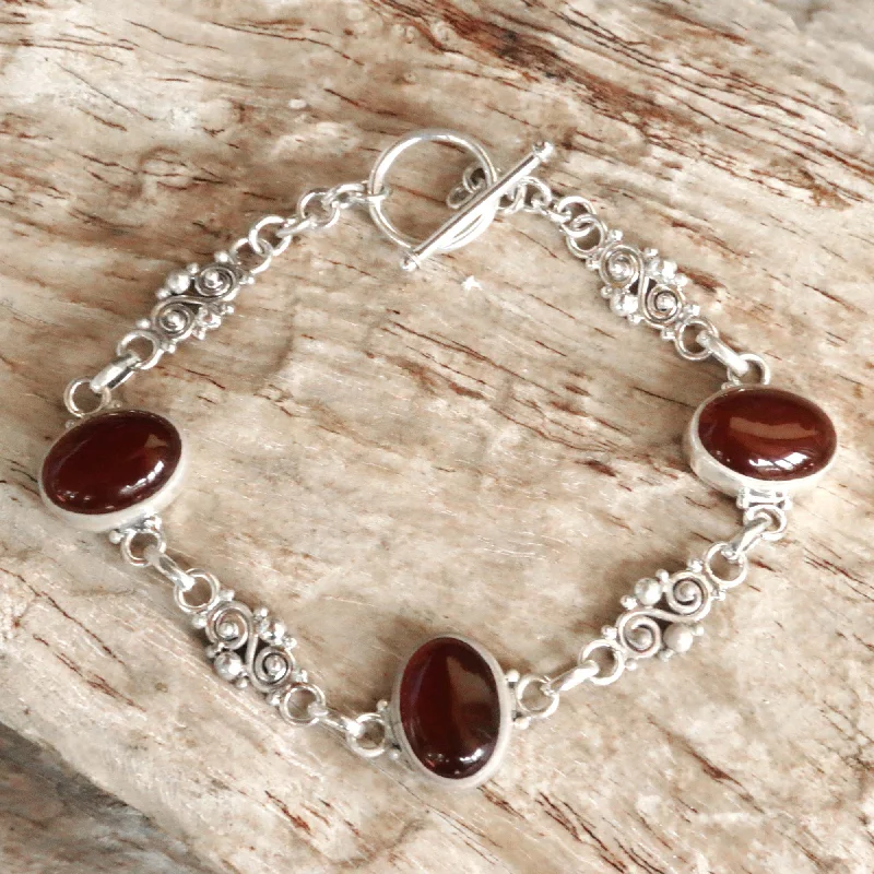 Sunset in Bali Sterling Silver Carnelian Link Bracelet