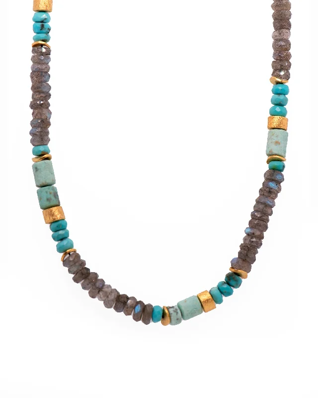 Turquoise, Labradorite and Chrysoprase Necklace 5mm 24K Fair Trade Gold Vermeil