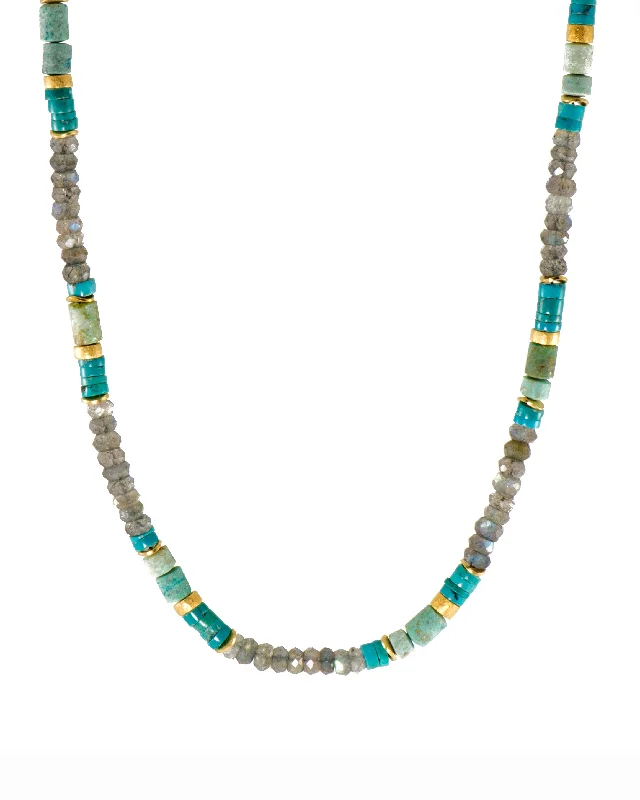 Turquoise, Labradorite and Chrysocolla 5mm Necklace and Bracelet 24K Fair Trade Gold Vermeil