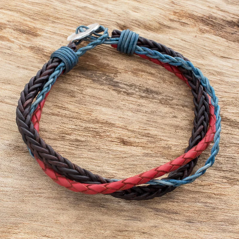 Walks of Life Multicolored Guatemalan Leather Braided Wristband Bracelet