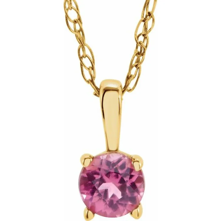 14K Yellow 3 mm Natural Pink Tourmaline Youth Solitaire 14" Necklace