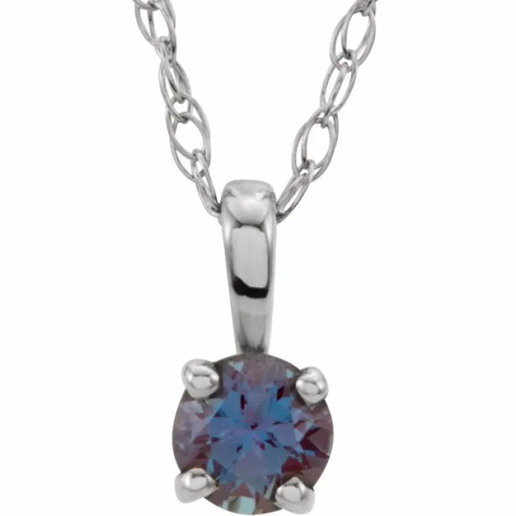 14K White 3 mm Imitation Alexandrite Youth Solitaire 14" Necklace